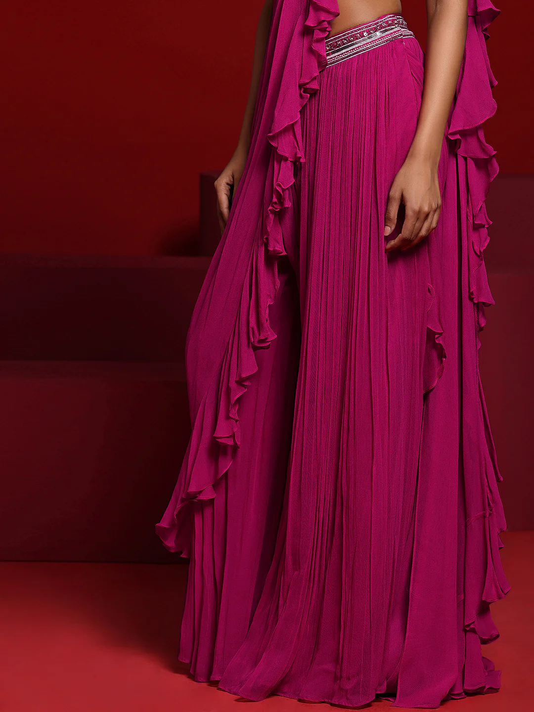 Libas Art Pink Embellished Silk Blend Palazzo Saree - Image 7