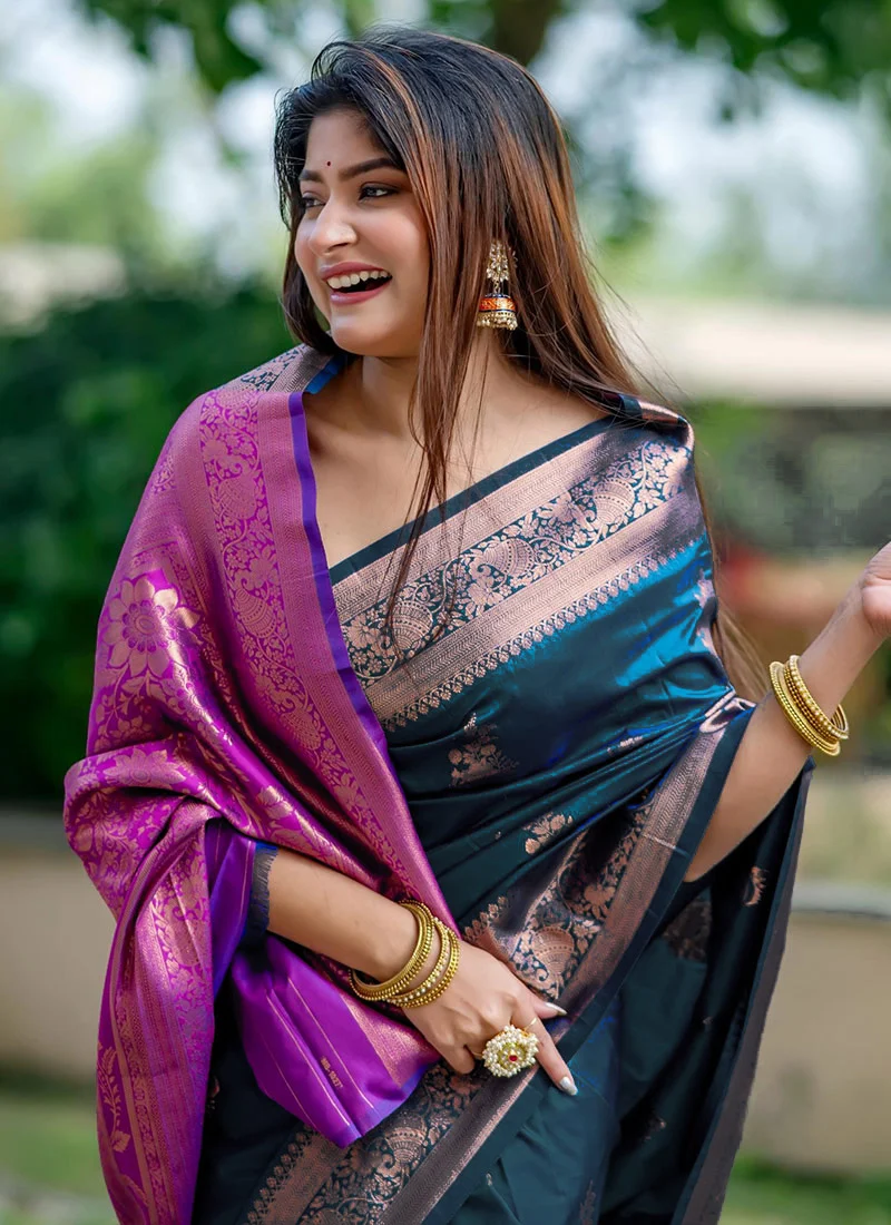 Gorgeous Jacquard Zari Work Banarasi Silk Saree Festive Wear - Image 2