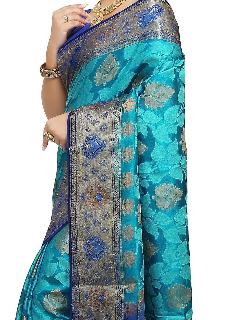 Blue Pure Silk Saree Festive Wear - Image 3