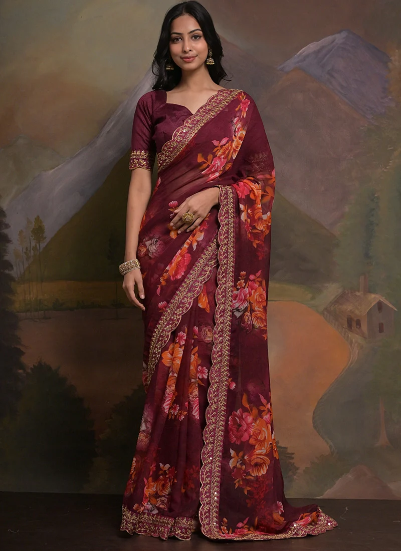 Shimmering Digital Print Gota With Sequins Saree Party Wear