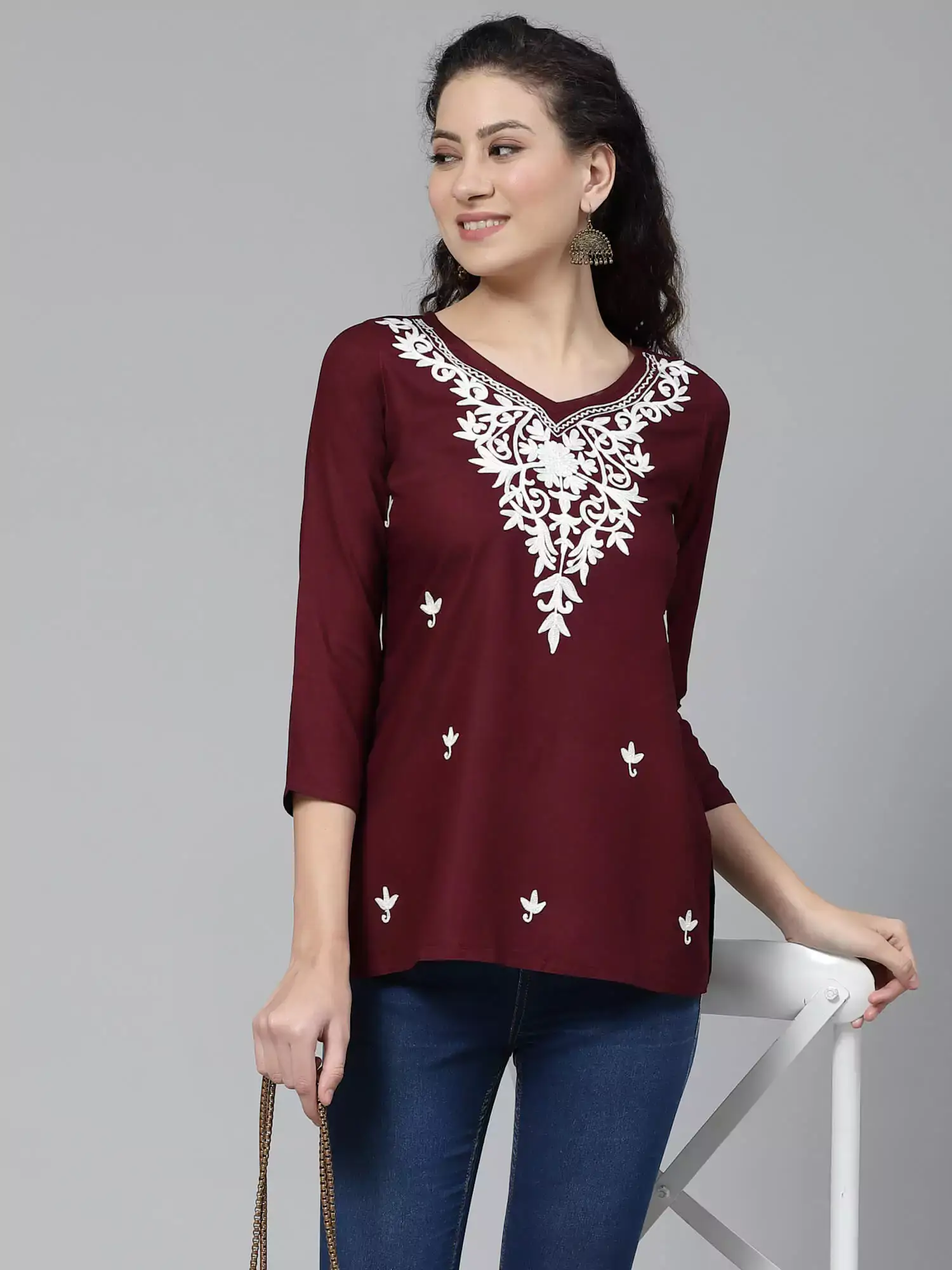 Falak Wine Short Kurti - Image 3